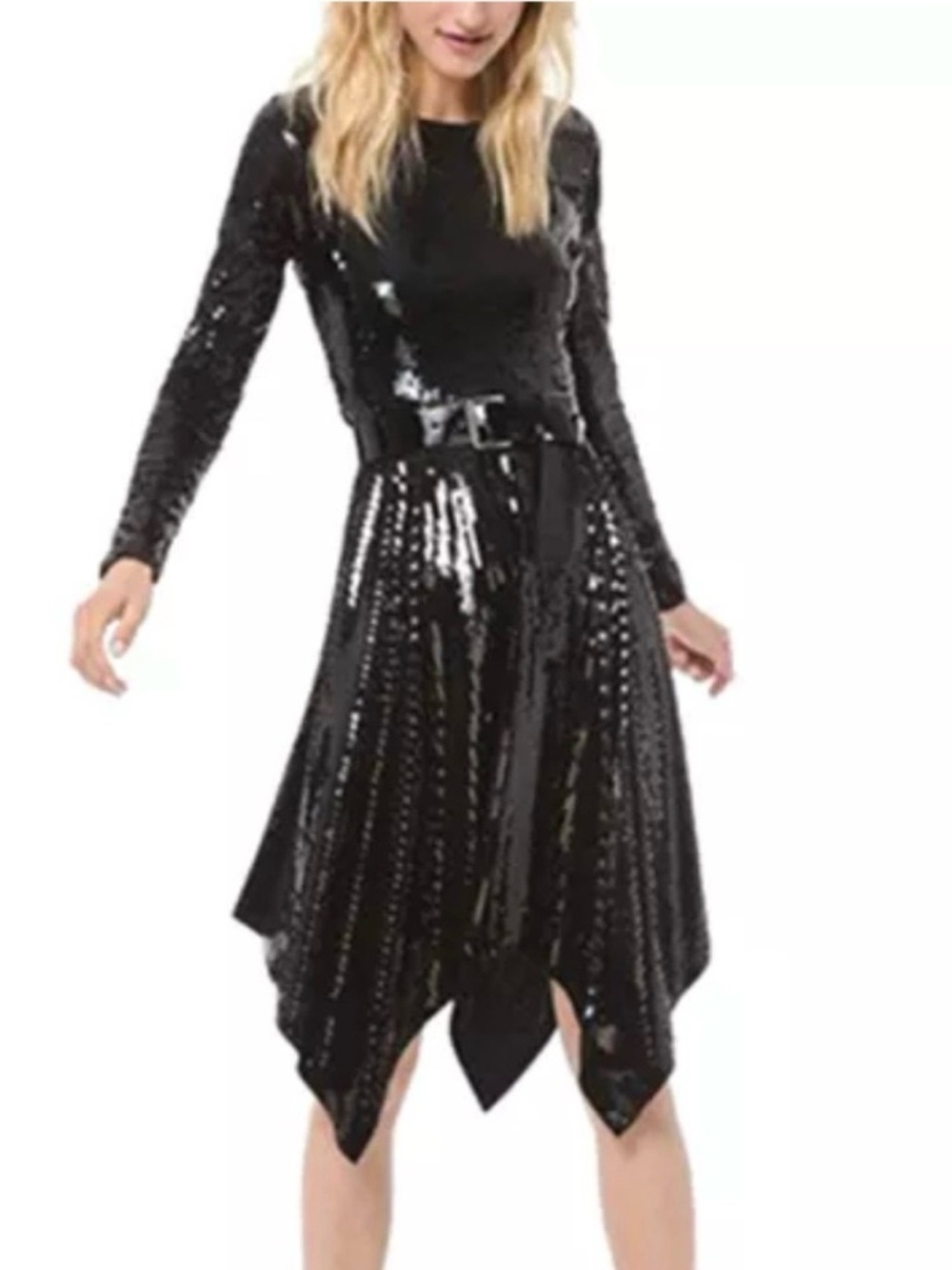 Black Sequin Long Sleeve Dress